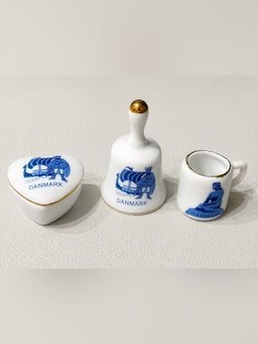 Danish Danmark Porcelain Miniature 3-Piece Collectible Souvenir Set